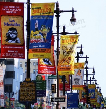 Outdoor straat paal banners, outdoor dubbel zijdig opknoping straat paal banners groothandel