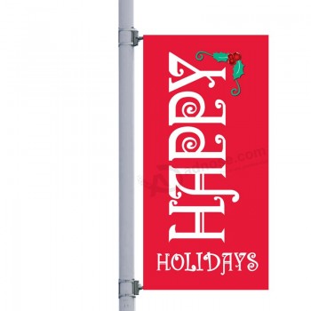 Digital Printer Vinyl Red Happy Holidays Street Pole Banner Wholesale