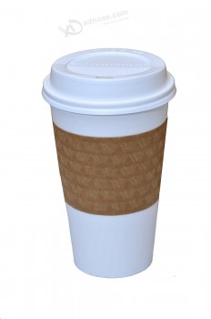 뜨거운 커피를위한 갈색 슬리브가있는 맞춤형 최고 품질의 흰색 종이컵