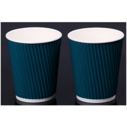 Wholesale customized top quality Blue Office Ripple Paper Cups with Lid