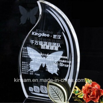卸売カスタマイズ高-蝶のついた葉模型k9クリスタル賞メダル (Ks04127)