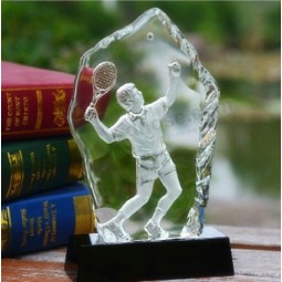2017 Wholesale customized high-end 3D Laser Engraving Crystal Iceberg Tennis Trophy
