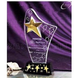2017 Wholesale customized high-end Engraving Star Crystal Trophy with Black Base