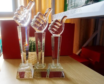 2017 Wholesale customized high-end Thumb Crystal Trophy for Business Gift