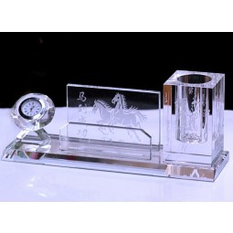 2017 Wholesale customized high-end Crystal Pen Holder Crystal Clock for Office Stationery