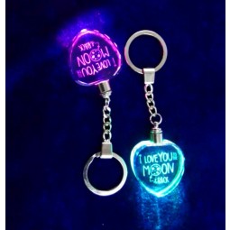 Wholesale customized high-end Heart Shape Crystal Keychain, LED Light Glass Keychain for Gifts with cheap price