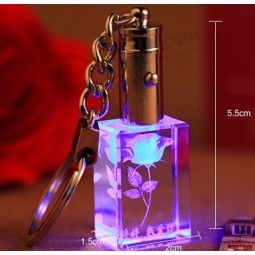 Wholesale customized high-end 3D Laser Glass Crystal Keyring with cheap price