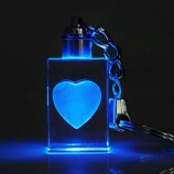 Wholesale customized high-end Crystal Glass 3D Laser Keychain for Gift with cheap price