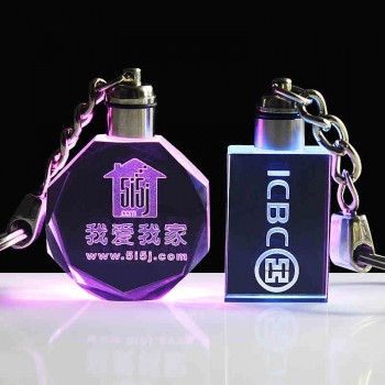 Wholesale customized high-end Polygon Clear Crystal Glass Keychain with Light