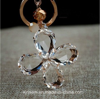 Wholesale customized high-end Lovely Four-Leaf Clover Crystal Glass Key Ring with cheap price