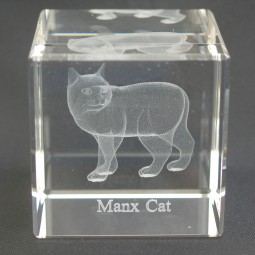 Fabrik preiswerter Großhandel 3D Katze Laser eingraviert Kristallwürfel für Souvenir