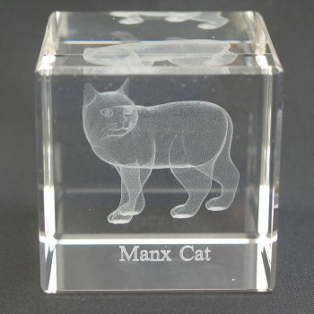 Fabriek goedkope groothandel 3d kat laser gegraveerde kristal kubus voor souvenir
