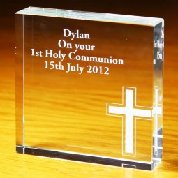 Cheap Wholesale Christian Crystal Glass Cube Block for Religious Souvenir