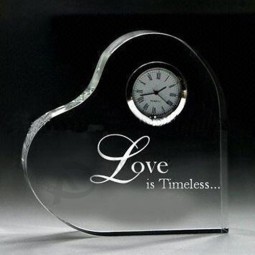 Amor coração forma cristal relógio de casamento decoração coração de cristal barato por atacado