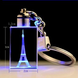 Porte-clés de la tour eiffel/Cristal led lumières laser porte-clés de logo/Porte-clés de cadeaux de souvenir en gros