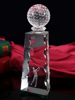 Premio de cristal de cristal grabado con láser 3D pulido para souvenir