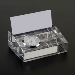 High Quality Crystal Business Table Name Card Holder with Clock