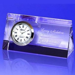 Glass Crystal Prism Crystal Clock with Logo Cheap Wholesale
