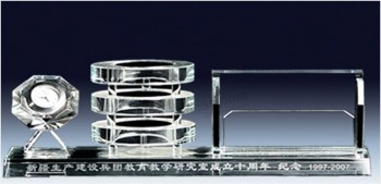 Support de papeterie de bureau en verre de cristal avec l'usine d'horloge en gros