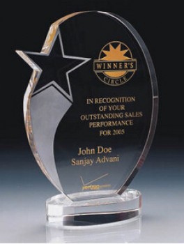 Escudo de prêmio de troféu de vidro de cristal com impressão a cores logotipo atacado barato