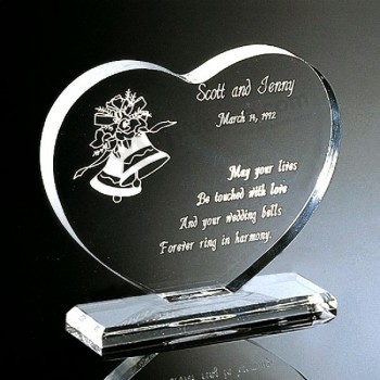 Trophée de prix en verre de cristal de forme de coeur bon marché fait sur commande pour le souvenir