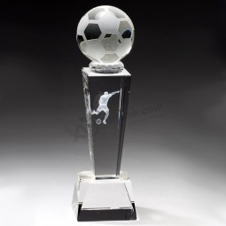 Cheap Wholesale Crystal Glass Football Soccer Award Trophy for Souvenirs