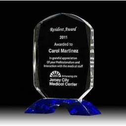 Book Shape Clear Crystal Trophy with Blue Base Cheap Wholesale