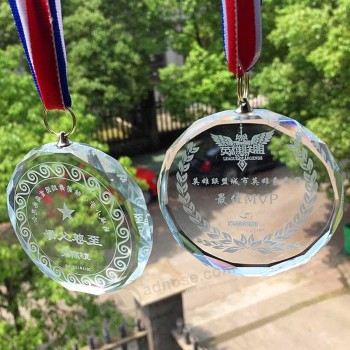 Medalhas de vidro personalizado barato com fita, medalhas de esporte e troféus atacado