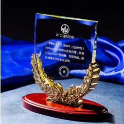 High Quality Clear Glass Crystal Shield Trophy Award Plaque with Base Wholesale