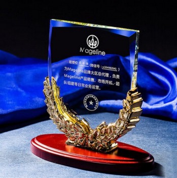 Plaque de trophée de trophée de bouclier de cristal clair de haute qualité avec la vente en gros de base