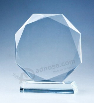 Prêmio de troféu de cristal de vidro octagon em branco barato por atacado