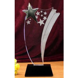 Vendas quentes barato personalizado prêmio de troféu estrela de cristal de vidro para presente do negócio
