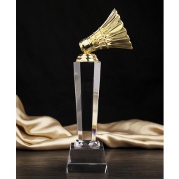 Cheap Custom Badminton Crystal Glass Trophy Award for Sports Souvenir
