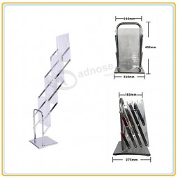 Factory direct wholesale customize top quality A4 Crystal Folding Magazine Material Stand/Acrylic Brochure Holders