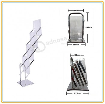 Factory direct wholesale customize top quality A4 Crystal Folding Magazine Material Stand/Acrylic Brochure Holders