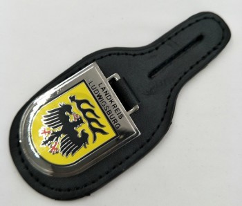 Cheap Custom Leather Keyring with Imitation Enamelled Badge Wholesale