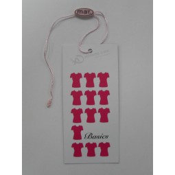 Wholesale customized high quality Printed Red Clothing Design with Plastic Seal Hangtag
