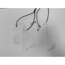 Wholesale customized high quality White Card Printing with Black Waxed String Hangtag