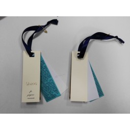 Wholesale customized high quality Three Pieces Attached Satin Ribbon Garment Hangtag