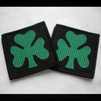 厂家直销批发定制顶级品质黑色背景绿色设计方形编织徽章