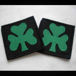 Factory direct wholesale customized top quality Black Background Green Design Square Woven Badge