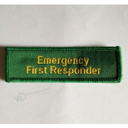 Factory direct wholesale customized top quality Green Base Warning Text School Woven Badge