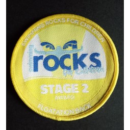 Factory direct wholesale customized top quality Yellow Overlocking Promotion Round Woven Badge