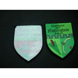 Factory direct wholesale customized top quality Paper Backing Overlocking Damask Uniform Woven Badge