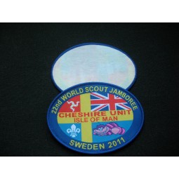 Factory direct wholesale customized top quality Oval Shape Merrow Border Promotion Damask Woven Badge