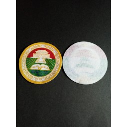 Wholesale customized high-end Laser Cut Round Shape School Woven Badge