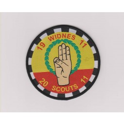 Wholesale customized high-end Hands Design Overlocking Damask Woven Badge