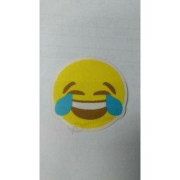 Wholesale customized high-end Heat Seal Backing Laser Cutting Emoji Woven Badge