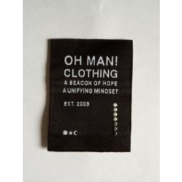 Wholesale customized high-end Black Base White Text Clothing Woven Label