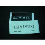 Wholesale customized high-end White Base Black Text Endfolded Neck Woven Label